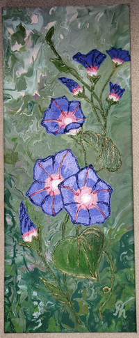 Acrylic morning glory flowers on canvas