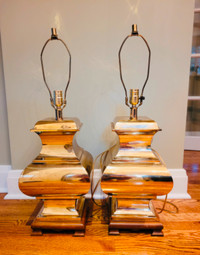 Pair of Large Vintage Brass Table Lamps WITH SHADES