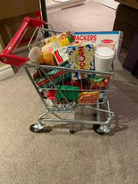 Kids grocery cart and groceries 