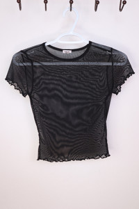 Garage Black Mesh Lettuce Tee Top Shirt Transparent Women's XS