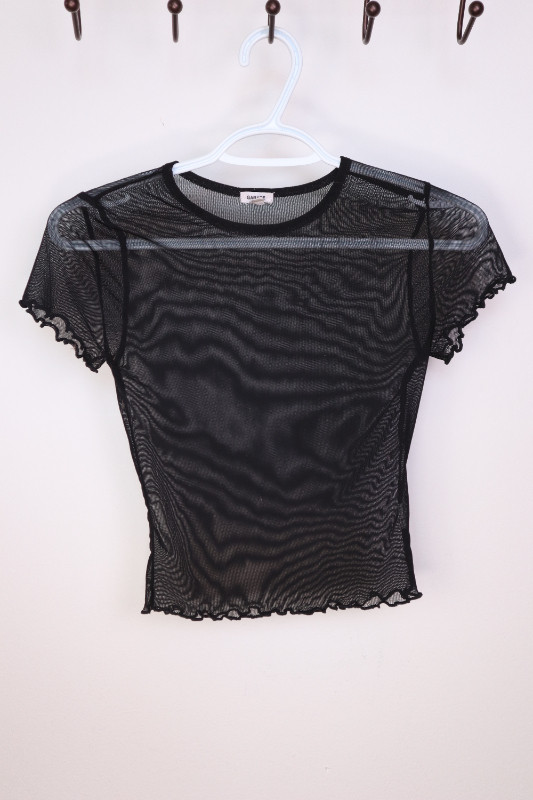 Garage Black Mesh Lettuce Tee Top Shirt Transparent Women's XS in Women's - Tops & Outerwear in Calgary
