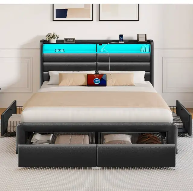 Queen Bed Frame with 4 Storage Drawers63013092096385121