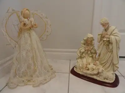 NATIVITY SCENE FIGURINE AND ANGEL & SANTA CHRISTMAS DECORATION, View more