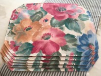 (NEW) 6 Floral Placemats Rose/Blue/Green/Gold, 100% Cotton