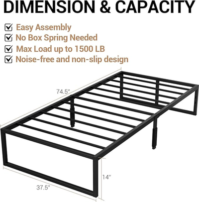 Twin Size Bed Frame, 14 Inch Metal Platform Bed, View more