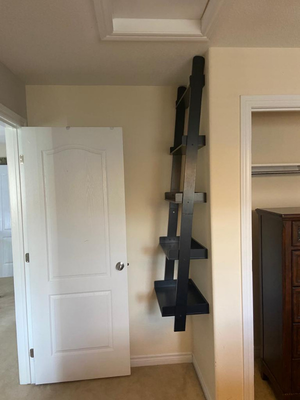 Black Floating Shelf /Ladder and Night Table Bookcases & Shelving