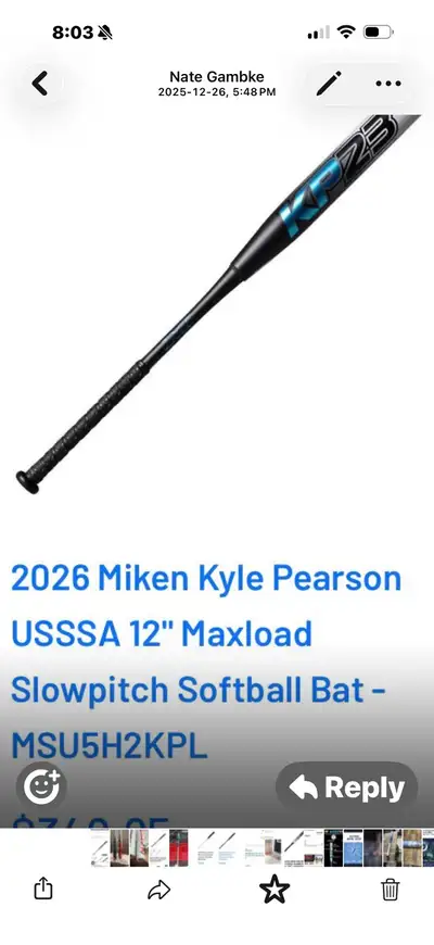 Miken Kyle Pearson 12" Maxload Slowpitch Softball Bat, View more