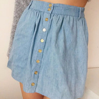 NEW - Blue Gold Button Elastic Women's Mini Skirt (Size XS)