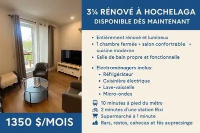 3½ rénové à Hochelaga — Disponible immédiatement, 1350 $/mois