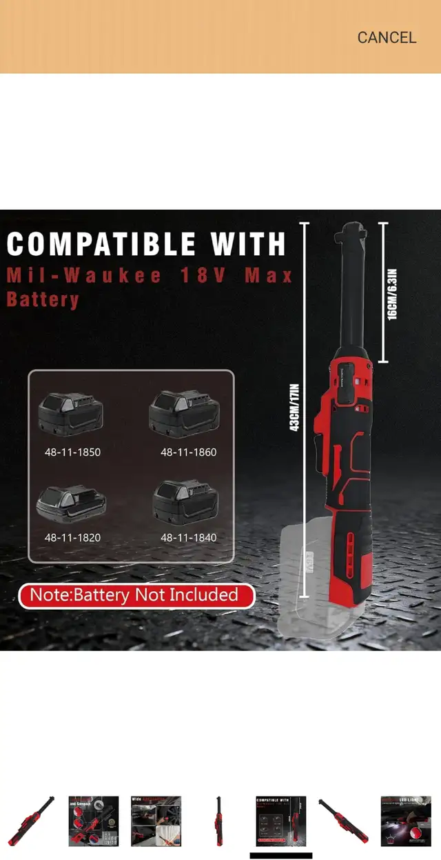 Cordless Electric Ratchet Wrench with Battery for Milwaukee m18 in Power Tools in City of Toronto - Image 10