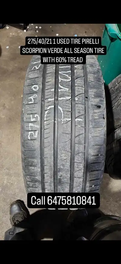 Selling a Pirelli Scorpion Verde all-season tire, sized at 275/40/21, in used condition with 60% tre...