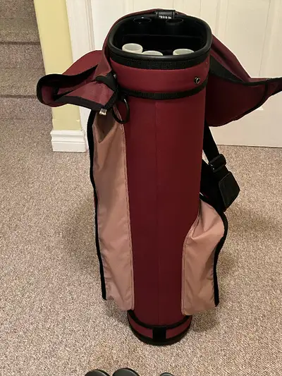 Burgundy/Beige Golf Bag and Right-handed Clubs, View more