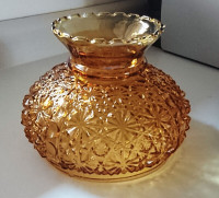 Antique Rare Amber Floral Pattern Glass Hurricane Lamp Shade