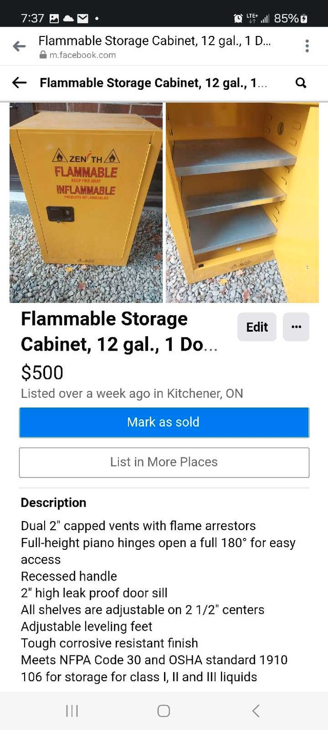 Flammable Storage Cabinet 12gal 1 door in Tool Storage & Benches in Kitchener / Waterloo