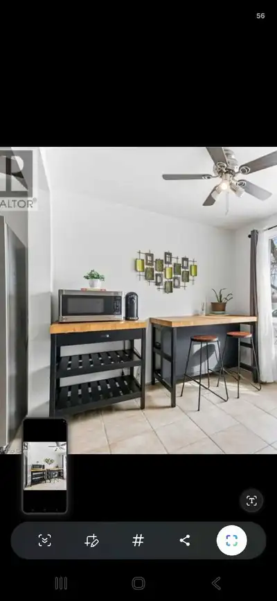 microwave cart and island with 2 stools, View more