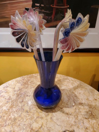 Vintage Cobalt Blue Murano Glass Vase made in  ITALY