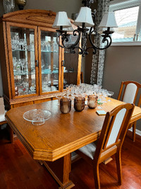 Dining table chairs and hutch