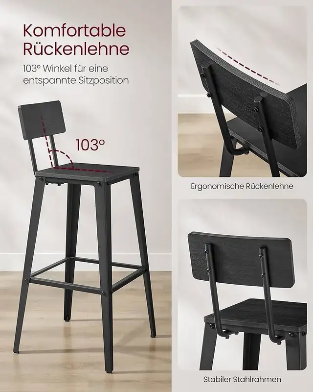 Bar Stools Kitchen Chairs with Back Rest Steel Frame Easy Assem in Chairs & Recliners in Markham / York Region - Image 3
