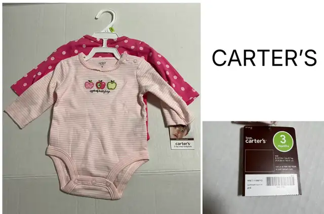 CARTER’S - 3M - NWT - 2PK - INFANT GIRLS APPLE BODYSUITS ONESIES