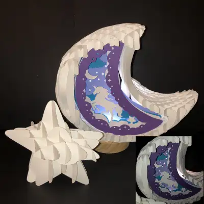 8x7 Unicorn in a Moon Shaped 3D Popup with Star and LED Light, View more