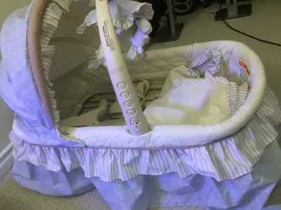 Baby bassinet with lamb mobile, View more