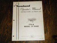 Farmhand F76-B  25  Rake Operators Manual Parts List