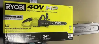 RYOBI 40V HP Brushless Cordless 14-inch Chainsaw Kit with 4.0 Ah Battery and Charger Model # RY40510...