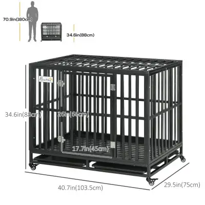 41" Heavy Duty Steel Dog Crate Kennel Pet Cage with Wheels, View more