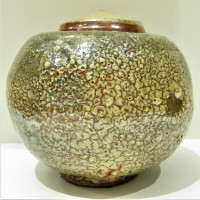 ONTARIO ARTIST, UNUSUAL PITTED GLAZED, SMALL LIDDED POTTERY