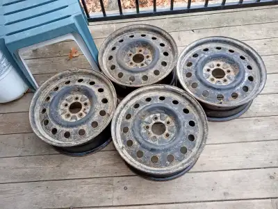 Four 17" steel rims. 5 X 114.3 Bore size and offset shown in photo.