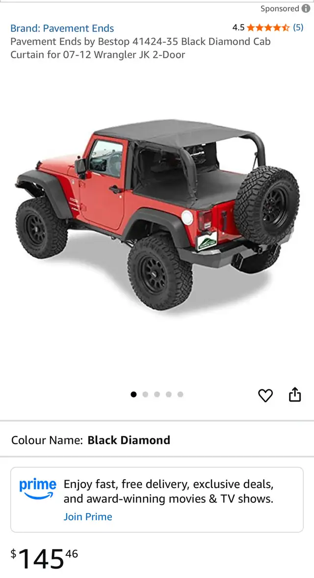 Jeep Pavement Ends Cab Curtain Black in Other in Hamilton - Image 2