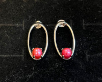 Genuine Akoya, twin pearls. Rare red colour set in sterling silv