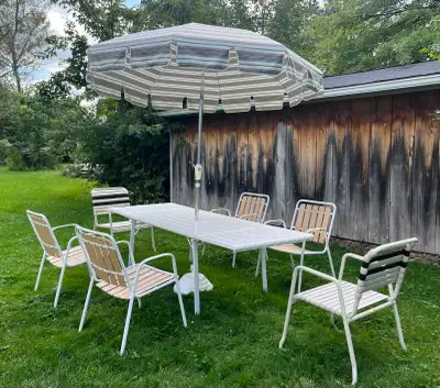 Vintage white  slatted outdoor dining set, View more