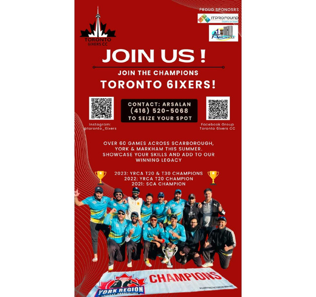 Looking for Talented Cricket Players  in Sports Teams in Markham / York Region