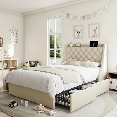 Twin Size Bed Frame with 4 Storage Drawers, View more