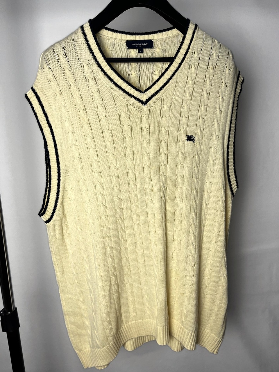 Burberry London, Vintage Burberry London Cable Knit Sweater Vest, Cream, Men's 7