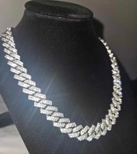 Iced Out Chain Cuban Link Prong White Gold Strass Crystal Plated