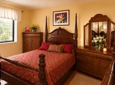 Queen size Hardwood Bedframe with queen matress -matching hardwood dresser with mirror -matching har...