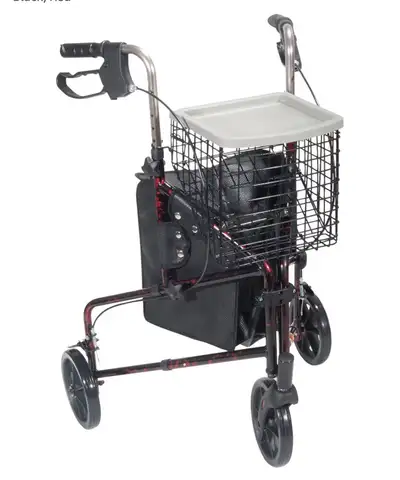 Drive Medical 10289RD Deluxe Foldable Rollator Walker, Black/Red Drive Medical 10289RD Deluxe Foldab...