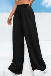 New Ladies Summer Outfit Wide Leg Pants Black, Khaki, Beige(M)