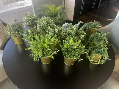 Assortment of IKEA Fejka plants with IKEA brass plant pots - 15 in total - the lot $45 OBO Clean non...