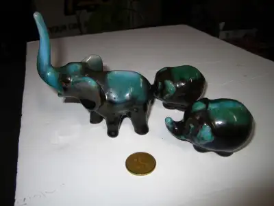 Small Blue Mountain Pottery elephant figures, View more