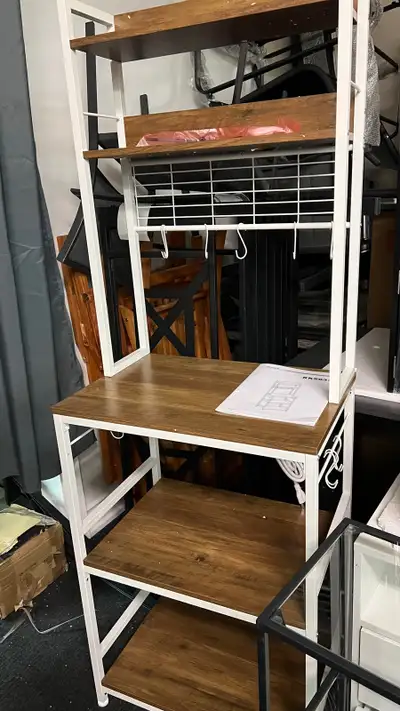 Hutch Bakers Rack with Power Outlet, 14 Hooks Microwave Stand, A, View more