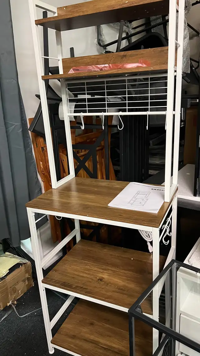 Hutch Bakers Rack with Power Outlet, 14 Hooks Microwave Stand, A in Hutches & Display Cabinets in Markham / York Region - Image 2