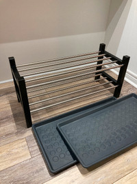 IKEA TJUSIG 2-Level Shoe Rack with 2 BAGGMUCK Boot Trays