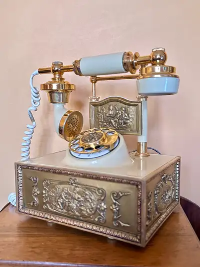 Vintage Victorian styled rotary dial telephone old fashioned phone in excellent condition, sold as d...