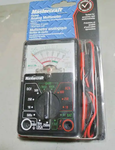 Mastercraft analog multimeter - classic model, never used, with test leads. Needs no battery to read...