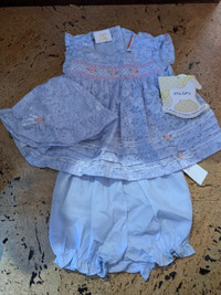 Pretty blue baby girl dress set (NEW) - 12M