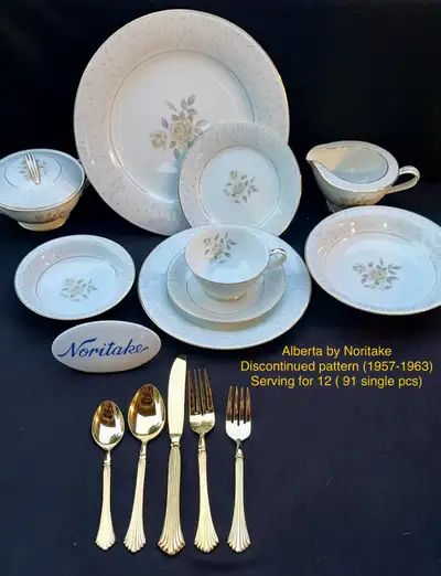 91 pieces dinner set & 66 pieces 24k gold plated flatware set, View more