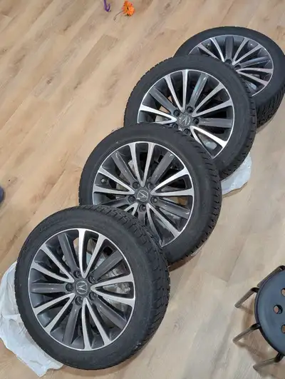 These are Acura OEM wheels that come with winter tires, sized at 225/50R18. This set is used so you...
